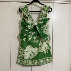 FARM Rio Green Monsteras Mini Dress with Beaded Accents